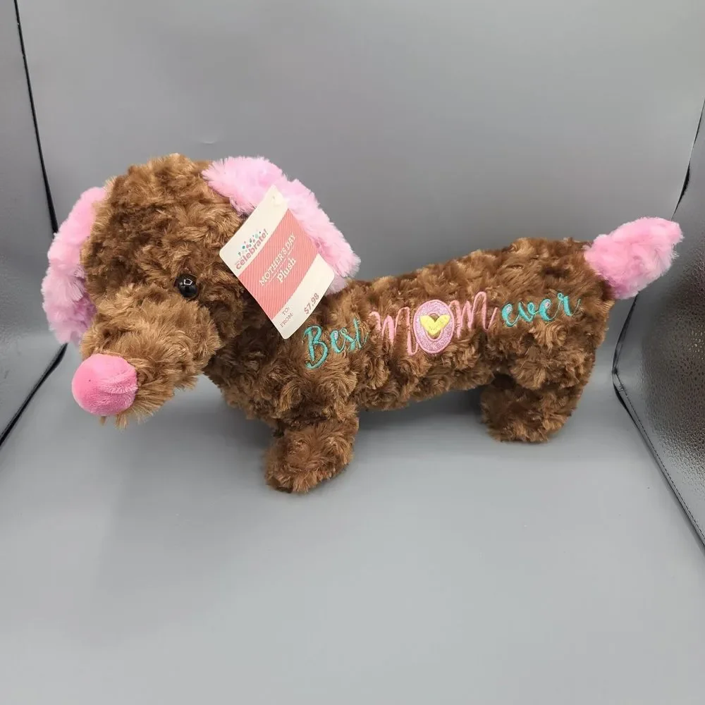 MTY Intl Dachshund Best Mom Ever Plush Stuffed Animal Pink Brown 18 Inch
